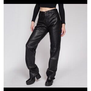 VTG 90s Genuine Black Leather pants The original leather line  34 biker retro